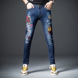 New Embroidery Men Jeans Fantastic Patterns Quality Brand Slim Elastic Comfortable Hiphop Pants Multiple Styles Trousers 201117