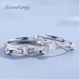 Silvology Princess And Knight Moonstone Couple Rings Original 925 Sterling Silver Wedding Rings For Women Romantic Jewellery Gift Y200321