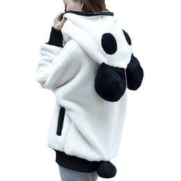 Women's Hoodies & Sweatshirts Wholesale- Winter 2021 Korean Lovely Zipper Panda Plush Sleeve Female Students Outwear Plus Size 1