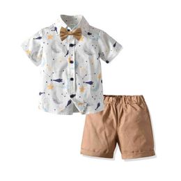 Boiiwant 1-6Y Toddler Baby Boys Summer Clothes Sets Cartoon Short Sleeve Shirts Tops+ Shorts 2Pcs Beach Holiday Cotton Suits G220310