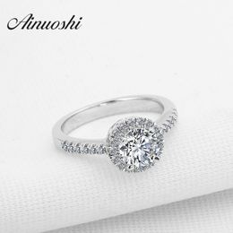 AINUOSHI Luxury 1 Carat SONA Round Cut Halo Rings 925 Sterling Silver Engagement Wedding Woman Bridal Rings Christmas Jewellery Y200106
