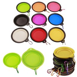 Travel Collapsible Dog Cat Feeding Bowl Two Styles Pet Water Dish Feeder Silicone Foldable Bowl With Hook 8 colors to Choose