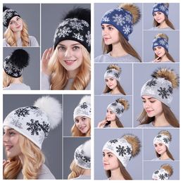 Women Pom Pom Beanie blended knitted hat christmas snowflake Hairball winter hat Christmas hat 20 style T2C5294