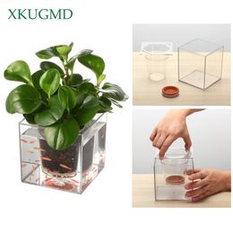 Creative Transparent Flower Pot Automatic Water Absorption Pot Automatic Irrigation Hydroponic Plastic Desktop Square Fish Tank Y200709