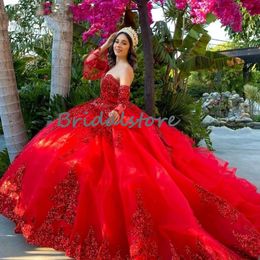 size 15 prom dress UK - Rose Gold Quinceanera Dresses Mexican 2022 Red Royal Blue Ball Gown Sweet 15 Dress With Sleeves Puffy Prom Dress For Vestidos De 15 Años Princess Plus Size Masquerade