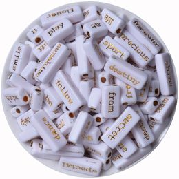 Three Size White Gold Colour Phrase Word Letter Beads Rectangle Spacer Beads For Jewellery Making DIY Necklace Bracelet Y200730