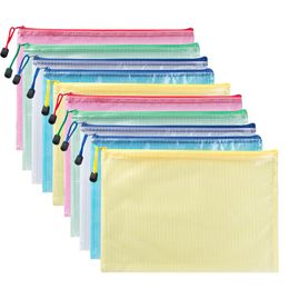 Waterproof Mesh Zipper Pouch Document Bag Plastic Zip File Folders Letter Size/A4 Size Stationery Storage Folders Office Document