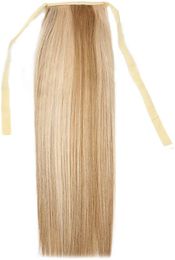 Two tone mixed blonde Sleek Drawstring Ponytail Hair Extensions Human Hair Ponytail Extension Ribbon Clip Pony tails Hairpiece 120g p18/613