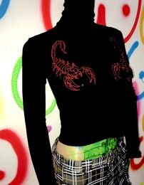 Omighty SCORPION TURTLENECK in black embriodery red block Slim Long Sleeve T Shirt Harajuku Tshirt T200110