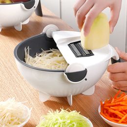 Multifunctional Vegetable Slicer Cutter Shredder Manual Mandoline Chopper Potato Carrot Cheese Grater 2 in 1 Draining Basket 201201