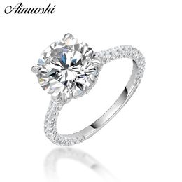 AINOUSHI Fashion 925 Sterling Silver Wedding Engagement 3.5ct Round Rings Girl Silver Anniversary Party Rings Jewellery pero llama Y200106