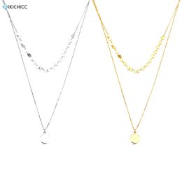 Kikichicc 925 Sterling Silver Gold Coins Chain Choker Necklace Pendant Double Chain Rock Punk Fashion Jewellery Party Gift Q0531