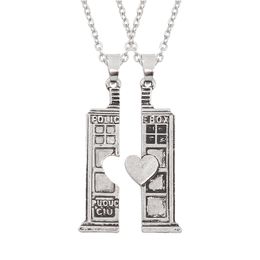 Phone Booth Double Heart Couples Necklace for Women Men Lovers Jewelry Valentine's Day Birthday Gift