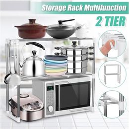 Dreamburgh Hot Stainless Steel Adjustable Multifunctional Microwave Oven Shelf Rack Standing Type Double Kitchen Storage Holders Y200429