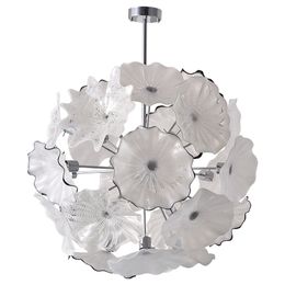 Lamps Novelty Hand Blown Chandelier Lighting Led Plate Pendant Light Diameter 44 Inches White Flower Chandeliers Art Decoration