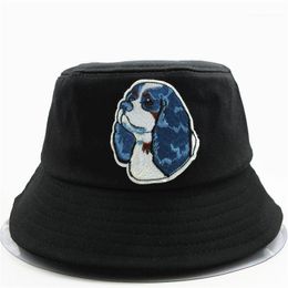 Cloches Blue Dog Embroidery Cotton Bucket Hat Fisherman Outdoor Travel Sun Cap Hats For Kid Men Women 751