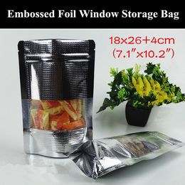 50pcs 18x26+4cm (7.1"x10.2") 160micron Embossed Matt Silver Aluminium Foil Window Ziplock Bag Metallic Resealable Storage Bag