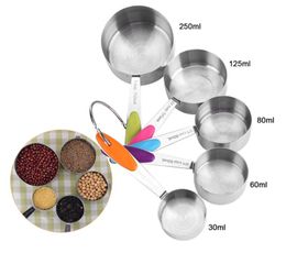 Dinnerware Sets Stainless Steel Measuring Cups Set Measuring Spoon Scoop Colourful Cake Mould Silicone Handle Kitchen Measuring Tool KKA1416