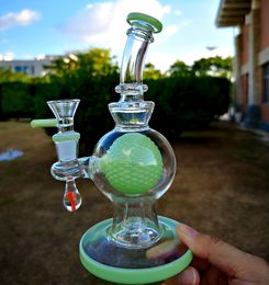 Hot Sale Green Purple Glass Bong 7 Inch 14mm Joint Water Pipes Ball Percolator Oil Dab Rigs Ball Perc Bongs Inverted Showhead Percolator