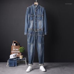 Mens Jeans Streetwear Blue Men Jumpsuit Vintage Detachable Zipper Overalls Multi Pockets Tooling Denim Romper Yt502311