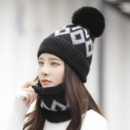 Beanie/Skull Caps 2021 Winter Ladies Outdoor Hats Women's Warm And Windproof Scarf Knitted Hats1