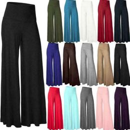Womens Plus Size High Waist Wide Leg Maxi Long Pants Solid Colour Office Lady Loose Stretch Pleated Palazzo Lounge Trousers S-3X 201031