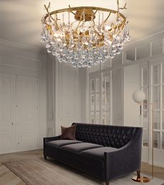 Copper Modern Chandelier Lighting LED Glass Waterdrop Flush Mount Luxury Ceiling Lamp Art Deco Living Room Bedroom Dining Table