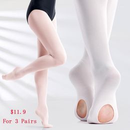Stage Wear Kids Girls Ballet Tights Soft Transition Dance Pantyhose Women Seamless Stockings With Hole 60D 3 Pairs1