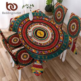 BeddingOutlet Aztec Kitchen Tablecloth African Waterproof Table Cloth Folkloric Tribe Circles Table Linen Ethnic Colourful nappe T200707