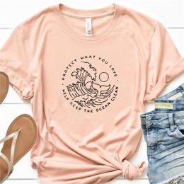 Help Keep The Ocean Clean Graphic Tees Women Protect What You Love Slogan Tshirt Save Whales T-shirt Girls Cotton Tops Drop Ship LJ200813