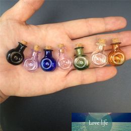 Button Shaped Mini Art Glass Bottles With Corks Lovely Party Decoration Vials Gifts Tiny Jars Pendants Mix 7 Colours 10 Sets
