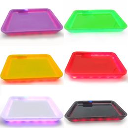 Cool Colorful USB LED Lighting Multi-function Portable Dry Herb Tobacco Preroll Cigarette Cigar Smoking Tray Grinder Holder Display Plate