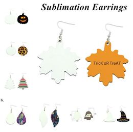 Sublimation Earrings Double Sided Leather Earring Pendants Sublimation Blanks Creative Gifts Thermal Transfer Leaves Earrings RRF13435