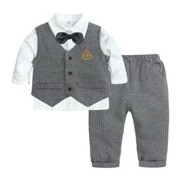 Newborn Boy Clothes Sets Gentleman Suit Boys Clothing Set Cotton Vest+ Long Sleeve Shirt + pants Infant Clothes Casual Gift 3PCS
