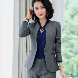 Lenshin Grey Professional Business Jacket for Women Work Wear Office Lady Elegant Female Blazer Coat Top 201201