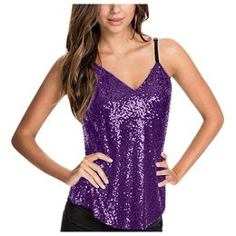 Sexy Womens Tank Top Sequin Glitter Strappy Tank Tops Plus Size 3xl Ladies Sparkle Camis V-neck Swing Vest Party Clubwear #BL2 T200706