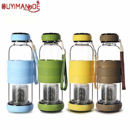 420ml My water jug Pumpkin Cover Glass Water Bottle With Tea Infuser Two-way Communication Anti Scald Outdoor Bottle 201221