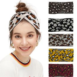 New style Retro Knitted Leopard Cross Hair Band Autumn and Winter Wide Elastic Headband Band Band DB092