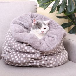 Pet Dog Cat Sleeping Bags with Pocket Lovely Cozy Beds Super Warm Rabbit Kitten Puppy Cushion Mat Multiple Function Pet Supplies 201130