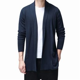 Solid Cardigan Men Casual Knitted Cotton Sweater Men Clothes Long Style Mens Sweaters and Cardigans Coat Pull Homme 2020 Sweater LJ201009