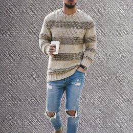 Striped Sweaters And Pullovers Men Long Sleeve Knitted Sweater Homme High Quality Winter O Neck Pullovers Warm Ployester Coats 201105