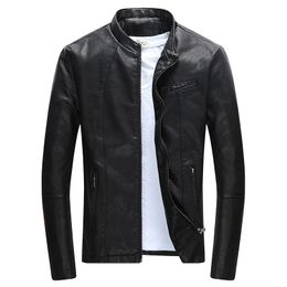 Autumn Winter Men's Casual Zipper PU Leather Jacket Motorcycle Leather Jacket Men Leisure Clothing Men's Slim Leather Jacket 201119