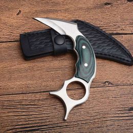 Специальное предложение Karambit ножи 440C атласный клинок полный тан микроарта ручка фиксированные лезвия коготь тактический нож с кожаной оболочкой