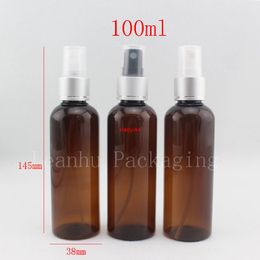 100ml x 50 spray bottles with silver aluminum collar pump brown plastic container bottle fine mist sprayer,wholesalegood package