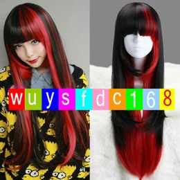 Long Harajuku Black And Red Mixed Fashion lolita wig Anime Cosplay Party wigs