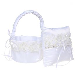 the flower basket Australia - Gift Wrap Wedding Girl Flower Basket Ring Pillow White Lace Elegant Holder For Bride Groom Keepsake Gifts Supplies
