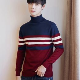 High Quality Slim Fit Sweater for Men Spring Autumn Warm O-Neck Stripe Knitted Pullover Male Clothes Plus Size M-4XL ropa hombre 201022