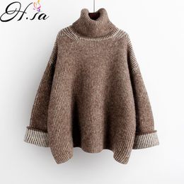 H.SA Women High Turtleneck Green Sweater and Jumpers Long Sleeve Solid Oversized Pullovers Thick Winter Knitwear Korean 210203
