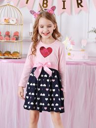 Girls Changeable Sequins Heart Pattern Bow Front Dress SHE