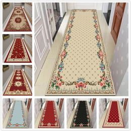 Home Long Corridor Hallway Carpet Grid Floral Rug for Living Room Prayer Bedroom Carpets Non-slip Kitchen Mat Floor Area 220301